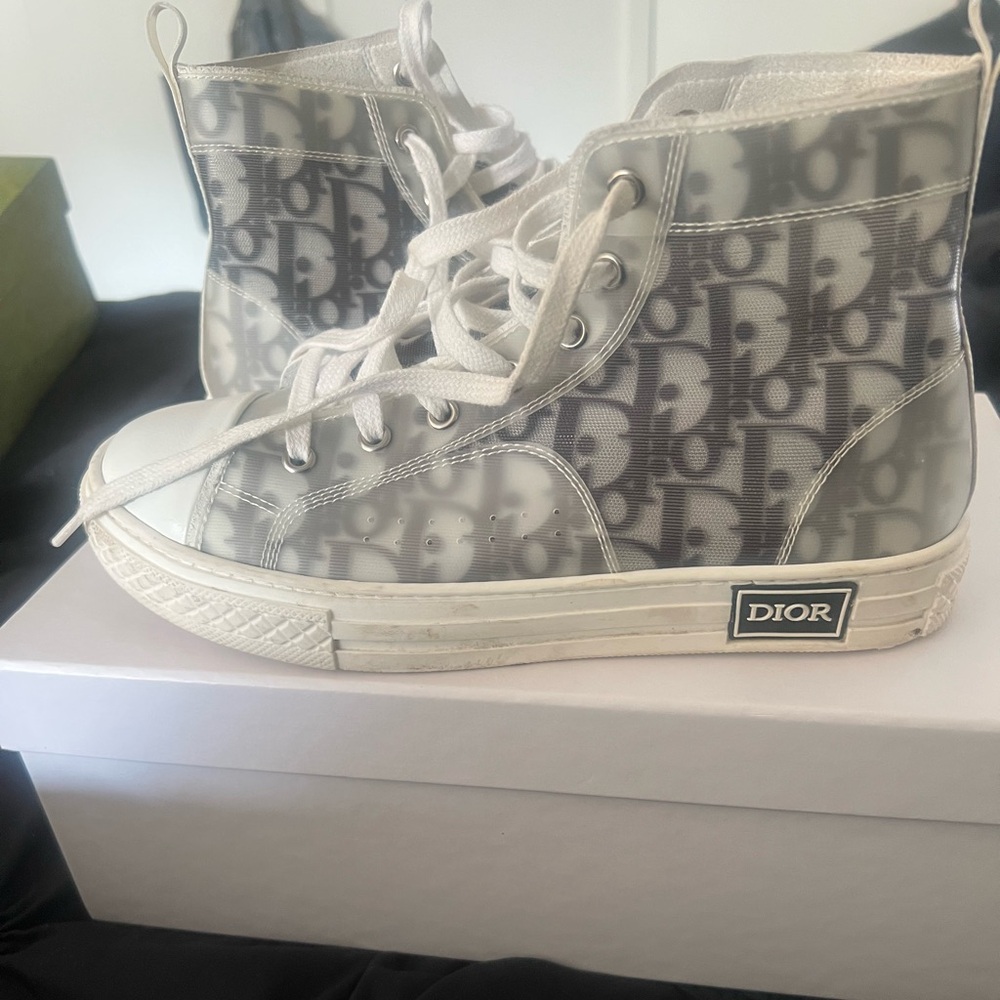 Dior Monogram High-Top Sneakers in Gray and White